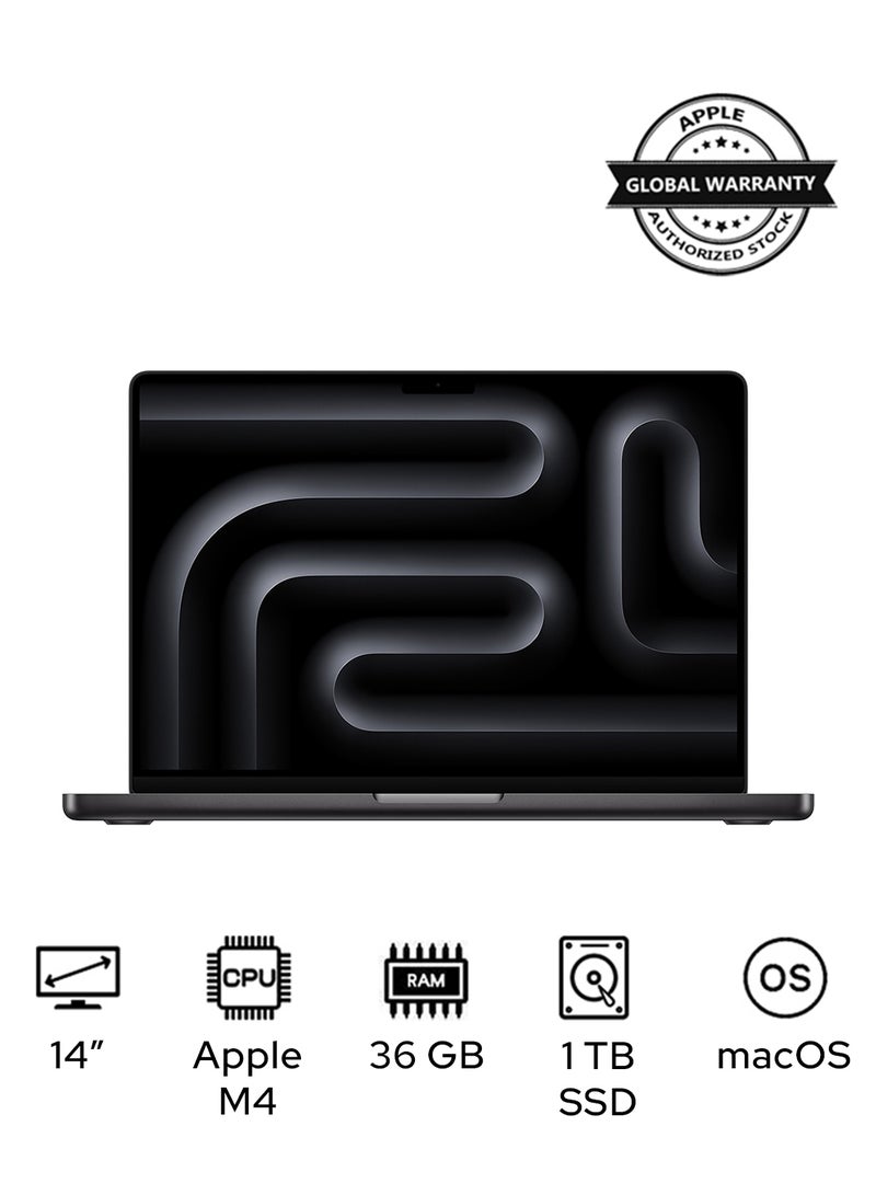 أبل - MacBook Pro MX2K3 Liquid XDR Retina 14-Inch Display, M4 Max Chip 14-Core CPU 32-Core GPU Processor/36GB RAM/1TB SSD/macOS(International Version) English Space Black - Image 1