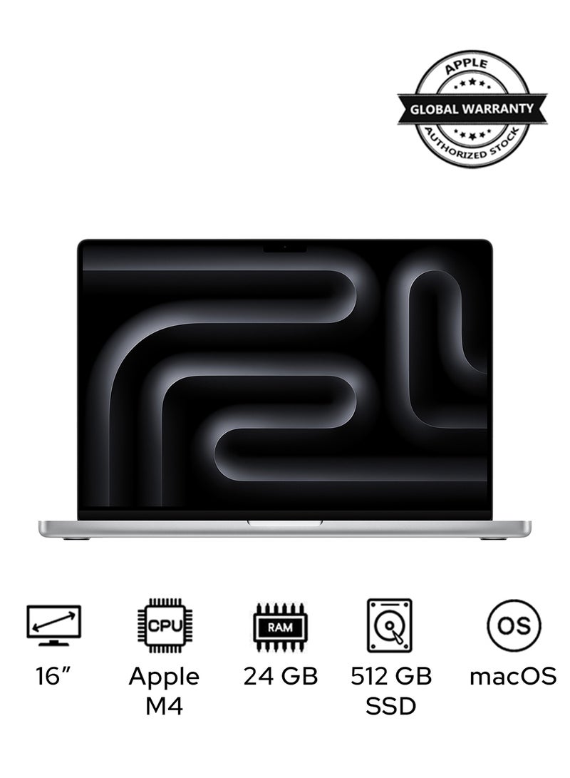 Apple - MacBook Pro MX2T3 Liquid XDR Retina 16-Inch Display, M4 Pro Chip 14-Core CPU 20-Core GPU Processor/24GB RAM/512GB SSD/macOS(International Version) English Silver - Image 1