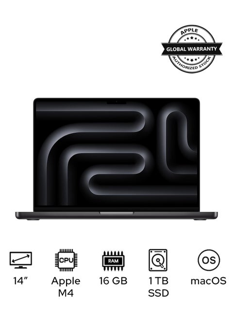 MacBook Pro MW2V3 Liquid XDR Retina 14-Inch Display, M4 Chip 10-Core CPU 10-Core GPU Processor/16GB RAM/1TB SSD/macOS English/Arabic Space Black