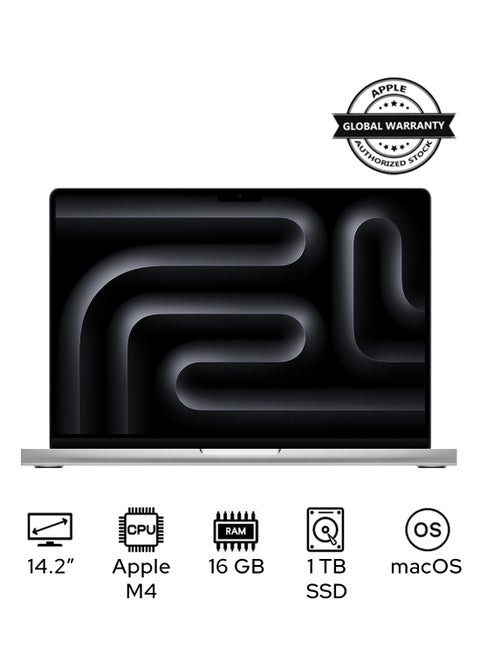MacBook Pro MW2X3 Liquid XDR Retina 14-Inch Display, M4 Chip 10-Core CPU 10-Core GPU Processor/16GB RAM/1TB SSD/macOS English/Arabic Silver