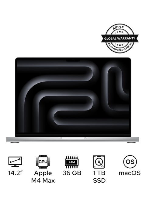 MacBook Pro MX2G3 Liquid XDR Retina 14-Inch Display, M4 Max Chip 14-Core CPU 32-Core GPU Processor/36GB RAM/1TB SSD/macOS English/Arabic Silver