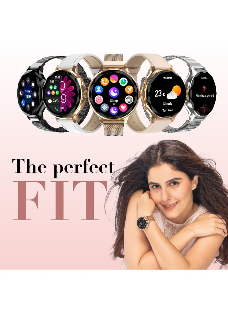 Noise - Diva Smartwatch With Diamond Cut Dial, Glossy Metallic Finish, Amoled Display, Mesh Metal And Leather Strap Options, 100+ Watch Faces, Female Cycle Tracker Smart Watch For Women Black Link - Image 1