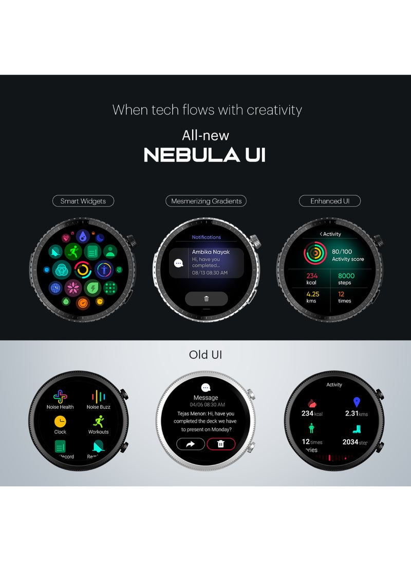 Noise - Origin Smart Watch Smoothest Ui Experience (New Nebula Ui) & En 1 Processor, 1.46 Apexvision Amoled Display, Stainless Steel, Contour-Cut Design, Fitness Age, Fast Charging Jet Black - Image 1