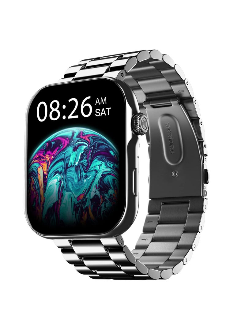 Noise Colorfit Ultra 3 Bluetooth Calling Smart Watch With Biggest 1.96" Amoled Display, Premium Metallic Build, Functional Crown, Gesture Control With Silicon Strap Glossy Silver: Elite Edition - Image 1