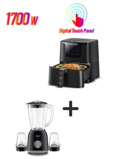 بلاك اند ديكر 4.3L Air Fryer with 1700W Power, Touch Control, 10 Cooking Presets + 1.5L Blender with 400W Motor, Stainless Steel Grinder Mills for Spices and Coffee 6 L 1700 W AF700-B5+BX365-B5 Black  - Image 1