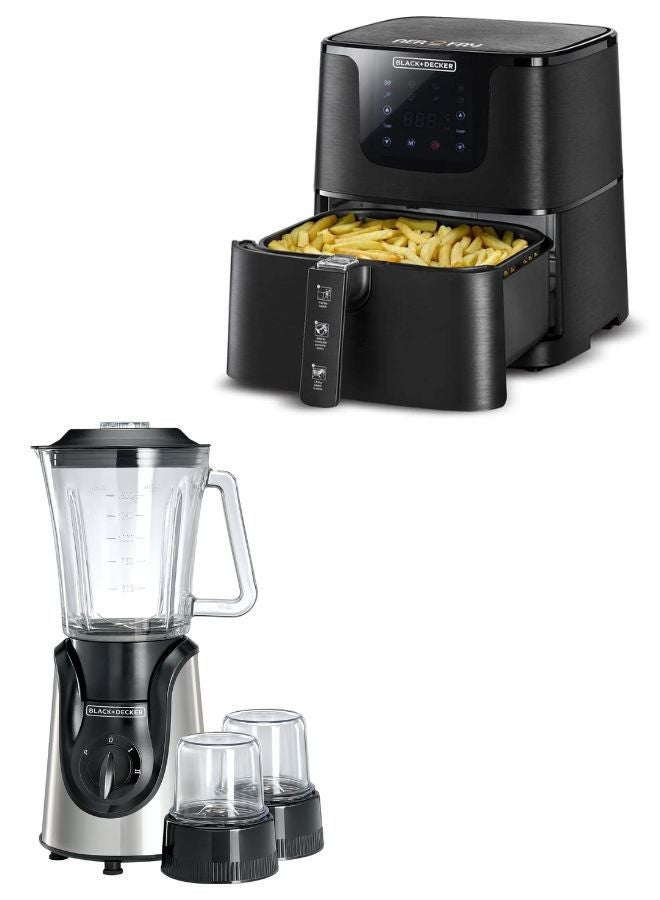 بلاك اند ديكر 4.3L Air Fryer with 1700W Power, Touch Control, 10 Cooking Presets + 1.5L Blender with 600W Motor, Stainless Steel Blades, and Grinder Mill 6 L 1700 W AF700-B5+BGG600-B9 Black - Image 2