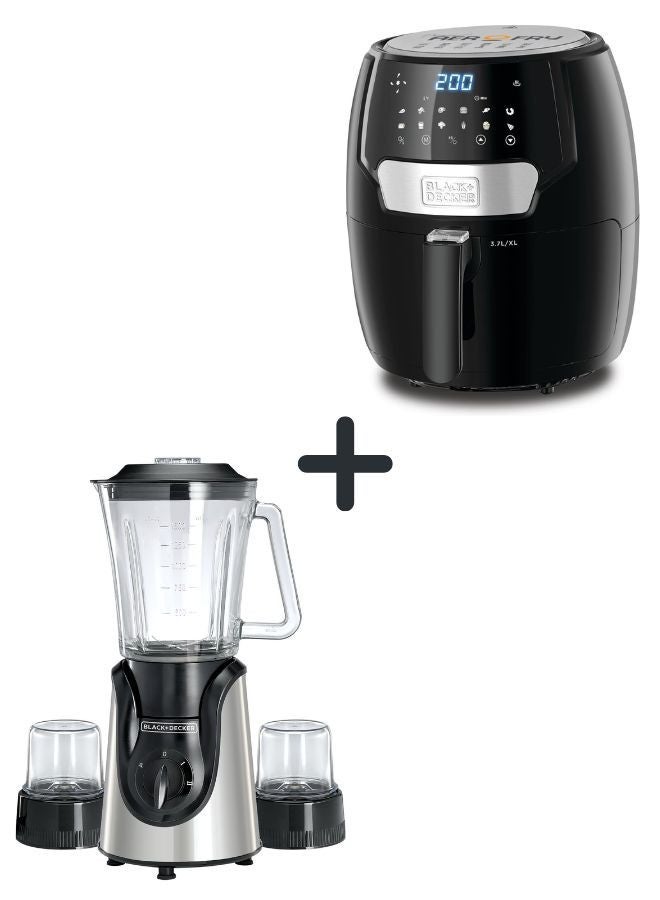 بلاك اند ديكر 3.7L Digital Air Fryer With 13 Cooking Programs + 1.5L Blender With 600W Motor, Stainless Steel Blades, And Grinder Mill 5 L 1500 W AF4037-B5+BGG600-B9 Black - Image 1