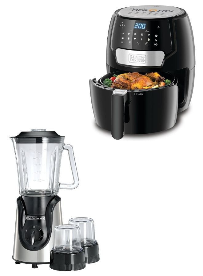 بلاك اند ديكر 3.7L Digital Air Fryer With 13 Cooking Programs + 1.5L Blender With 600W Motor, Stainless Steel Blades, And Grinder Mill 5 L 1500 W AF4037-B5+BGG600-B9 Black - Image 2