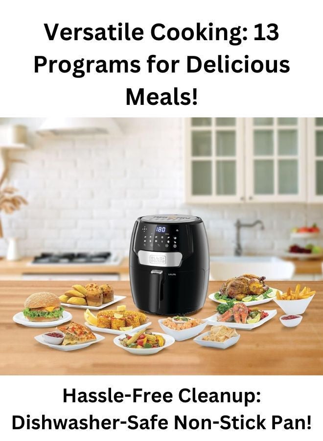 بلاك اند ديكر 3.7L Digital Air Fryer With 13 Cooking Programs + 1.5L Blender With 600W Motor, Stainless Steel Blades, And Grinder Mill 5 L 1500 W AF4037-B5+BGG600-B9 Black - Image 3