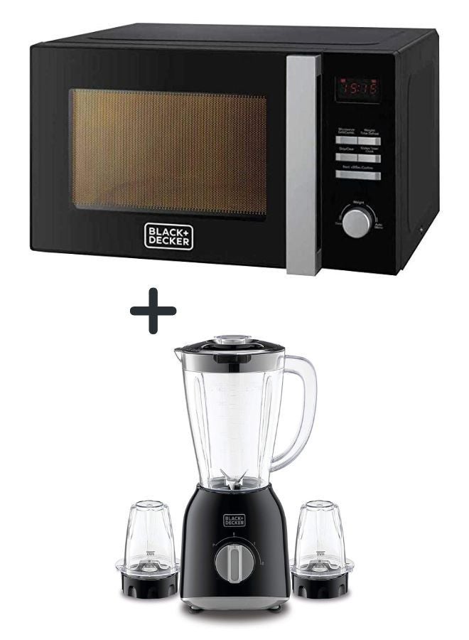 BLACK+DECKER 28L Grill Microwave Oven With Power, 5 Power Levels, 8 Auto Menus + 1.5L Blender with 400W Motor, Stainless Steel Blades, And Grinder Mill 30 L 900 W MZ2800PG-B5+BX365-B5 Black - Image 1