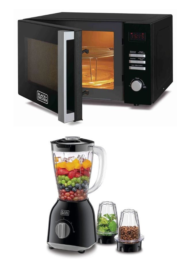 BLACK+DECKER 28L Grill Microwave Oven With Power, 5 Power Levels, 8 Auto Menus + 1.5L Blender with 400W Motor, Stainless Steel Blades, And Grinder Mill 30 L 900 W MZ2800PG-B5+BX365-B5 Black - Image 2