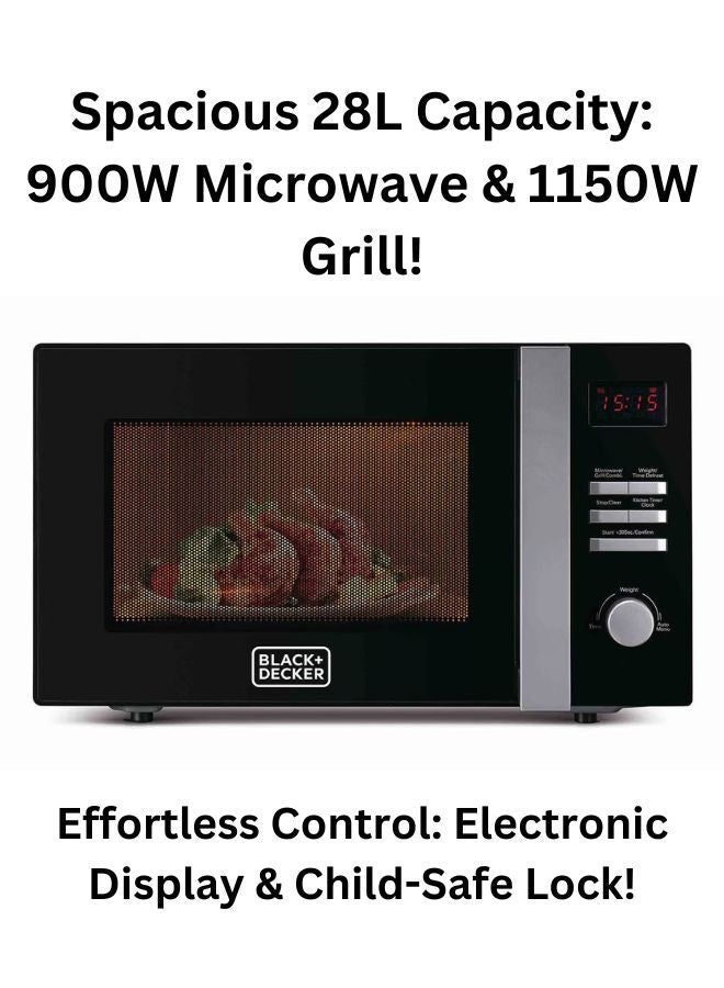 BLACK+DECKER 28L Grill Microwave Oven With Power, 5 Power Levels, 8 Auto Menus + 1.5L Blender with 400W Motor, Stainless Steel Blades, And Grinder Mill 30 L 900 W MZ2800PG-B5+BX365-B5 Black - Image 3