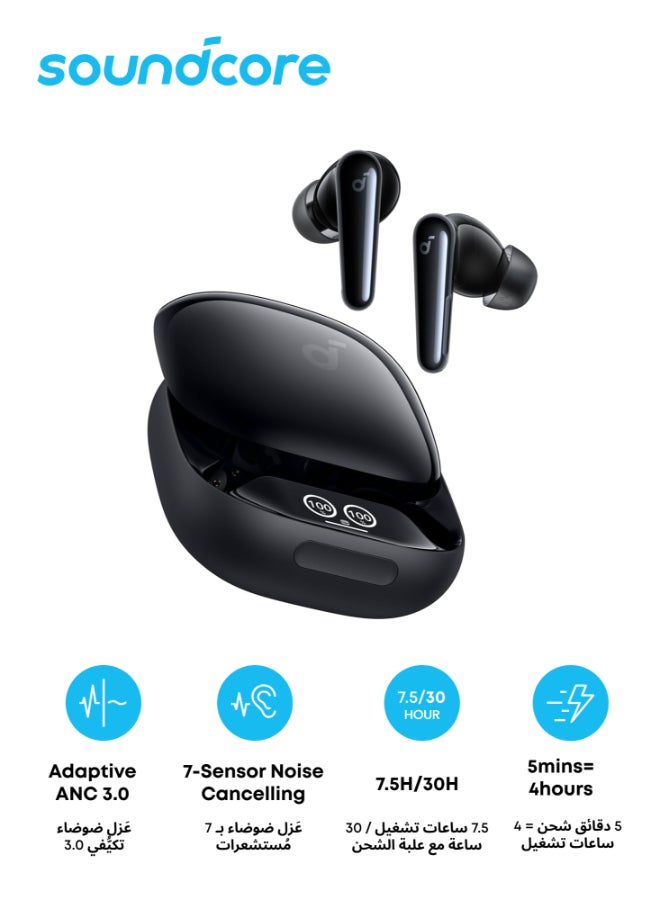 Soundcore Liberty 4 Pro by Anker, Noise Cancelling Wireless Earbuds, 7-Sensor and Real-Time Adaptive Noise Cancelling, 2× Faster Charging, Studio-Level Hi-Fi Music, Clear Calls with 6 Mics And AI - Black - Image 1
