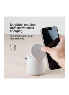 belkin BoostCharge Pro 2-in-1 Wireless Charging Dock with MagSafe 15W Fast Charge iPhone Charger Compatible with iPhone 16, 15, 14, 13, and 12 Series, AirPods, and Other MagSafe Enabled Devices White  - Image 2
