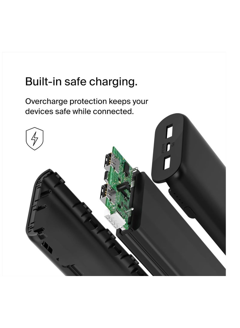 belkin - 30 mAh BoostCharge 3-Port Compact Power Bank 20K with PD 20W, Portable Charger for iPhone 16/15/14/13/12, AirPods, Samsung Galaxy, Pixel and More, Travel-Friendly Design with 12in USB-C to USB-C Cable Black - Image 1