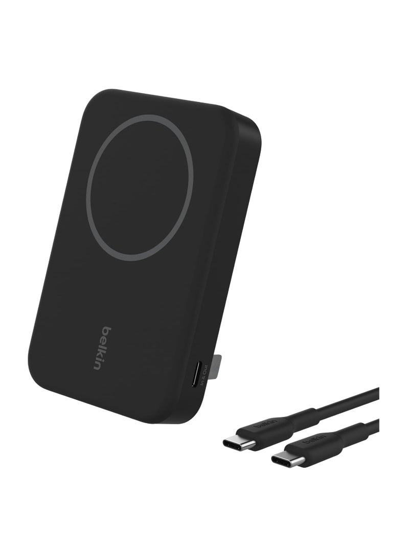 belkin - 8000 mAh Belkin BoostCharge Pro Wireless Power Bank 8000mAh with Qi2, MagSafe Compatible Portable Charger + Built-in Pop-up Kickstand - For iPhone 16, 16 Plus, 16 Pro, 16 Pro Max, iPhone 15, and More - Black - Image 1