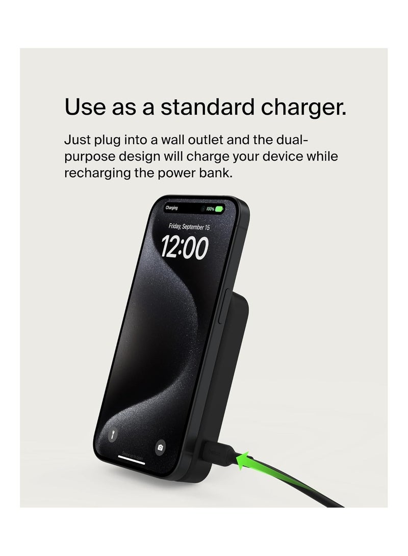 belkin - 8000 mAh Belkin BoostCharge Pro Wireless Power Bank 8000mAh with Qi2, MagSafe Compatible Portable Charger + Built-in Pop-up Kickstand - For iPhone 16, 16 Plus, 16 Pro, 16 Pro Max, iPhone 15, and More - Black - Image 1