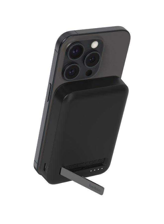 Belkin BoostCharge Pro Wireless Power Bank with Qi2, MagSafe Compatible Portable Charger + Built-in Pop-up Kickstand - For iPhone 16, 16 Plus, 16 Pro, 16 Pro Max, iPhone 15, and More - Black - Image 1