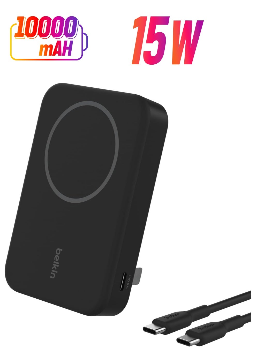 BoostCharge Pro Wireless Power Bank 10000mAh with Qi2, MagSafe Compatible Portable Charger + Built-in Pop-up Kickstand - For iPhone 16, 16 Plus, 16 Pro, 16 Pro Max, iPhone 15, and More - Black