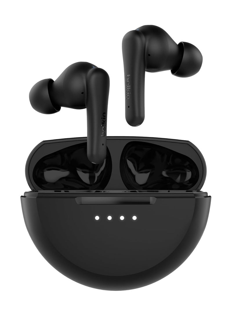 belkin - SoundForm Rhythm True Wireless Earbuds with Built-in Microphone, USB-C Fast Charging, 28H Battery Life, IPX5 Water Resistance - Bluetooth Earbuds for iPhone, iPad, Galaxy, Pixel And More - Black - Image 1