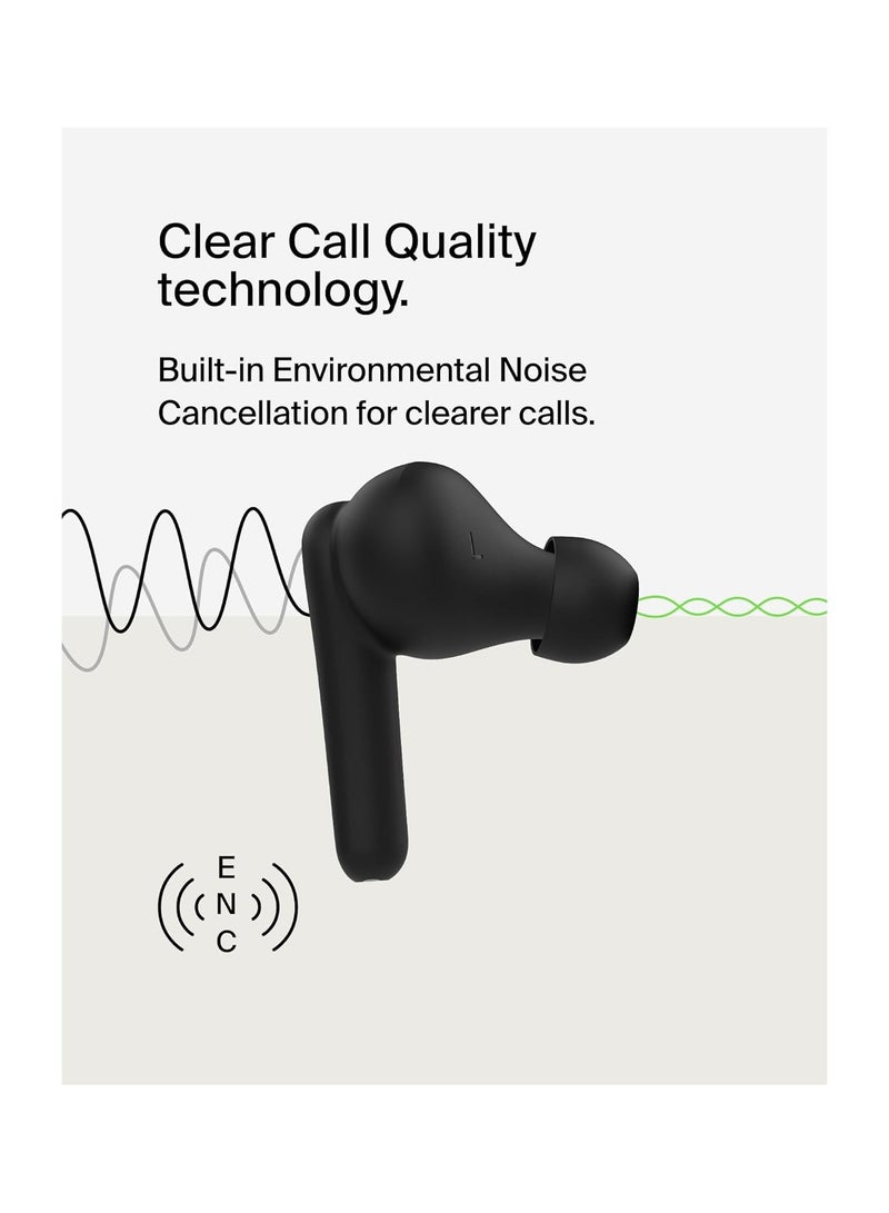 belkin - SoundForm Rhythm True Wireless Earbuds with Built-in Microphone, USB-C Fast Charging, 28H Battery Life, IPX5 Water Resistance - Bluetooth Earbuds for iPhone, iPad, Galaxy, Pixel And More - Black - Image 1