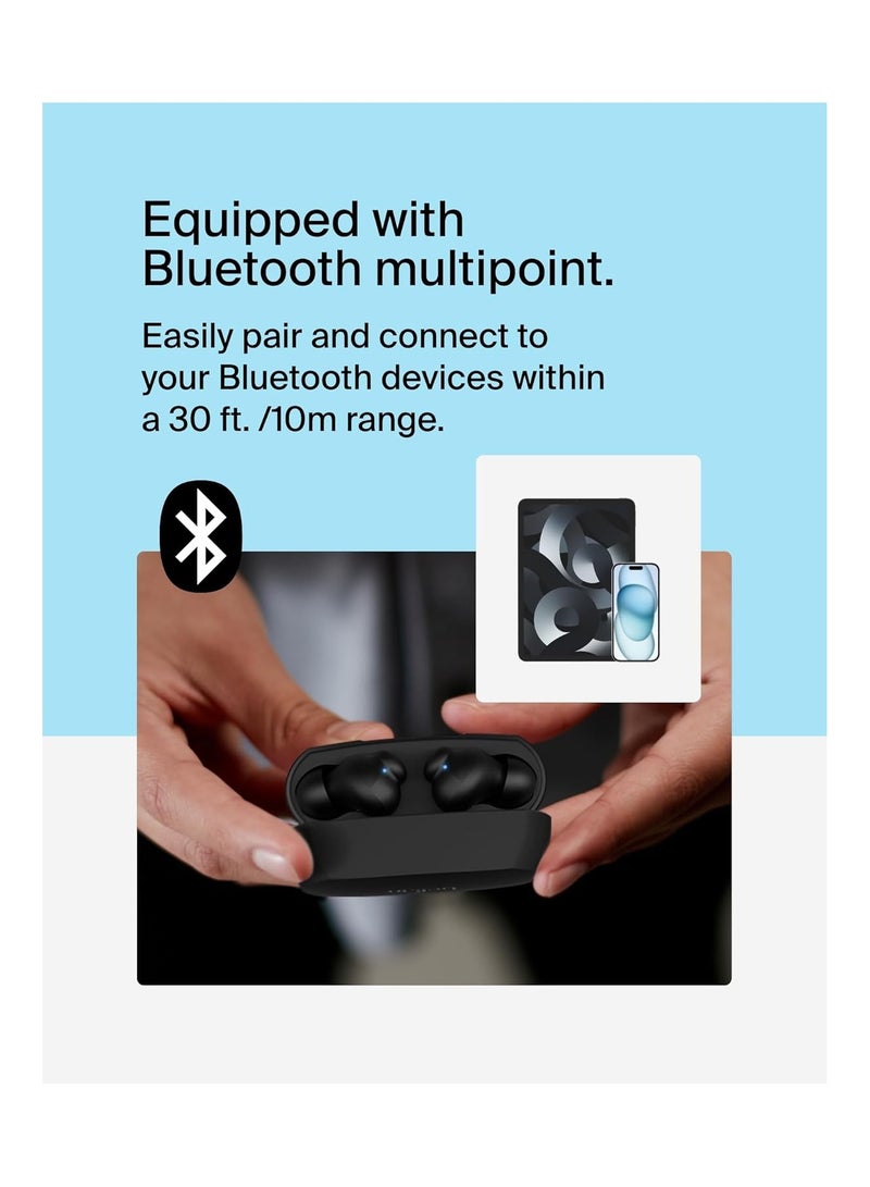 belkin - SoundForm Rhythm True Wireless Earbuds with Built-in Microphone, USB-C Fast Charging, 28H Battery Life, IPX5 Water Resistance - Bluetooth Earbuds for iPhone, iPad, Galaxy, Pixel And More - Black - Image 1