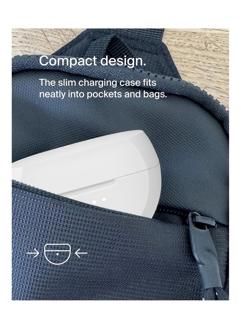 belkin - SoundForm Rhythm True Wireless Earbuds with Built-in Microphone, USB-C Fast Charging, 28H Battery Life, IPX5 Water Resistance - Bluetooth Earbuds for iPhone, iPad, Galaxy, Pixel And More - White - Image 1