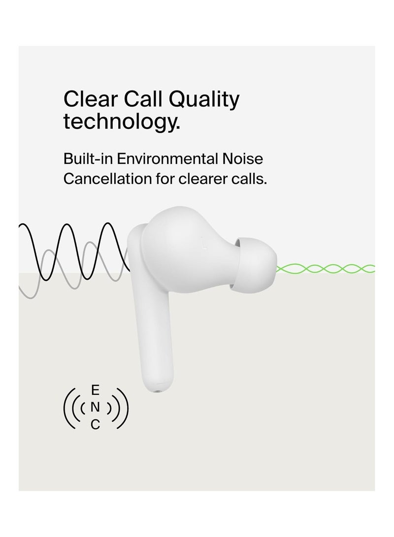 belkin - SoundForm Rhythm True Wireless Earbuds with Built-in Microphone, USB-C Fast Charging, 28H Battery Life, IPX5 Water Resistance - Bluetooth Earbuds for iPhone, iPad, Galaxy, Pixel And More - White - Image 1