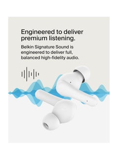 belkin SoundForm Rhythm True Wireless Earbuds with Built-in Microphone, USB-C Fast Charging, 28H Battery Life, IPX5 Water Resistance - Bluetooth Earbuds for iPhone, iPad, Galaxy, Pixel And More - White  - Image 4