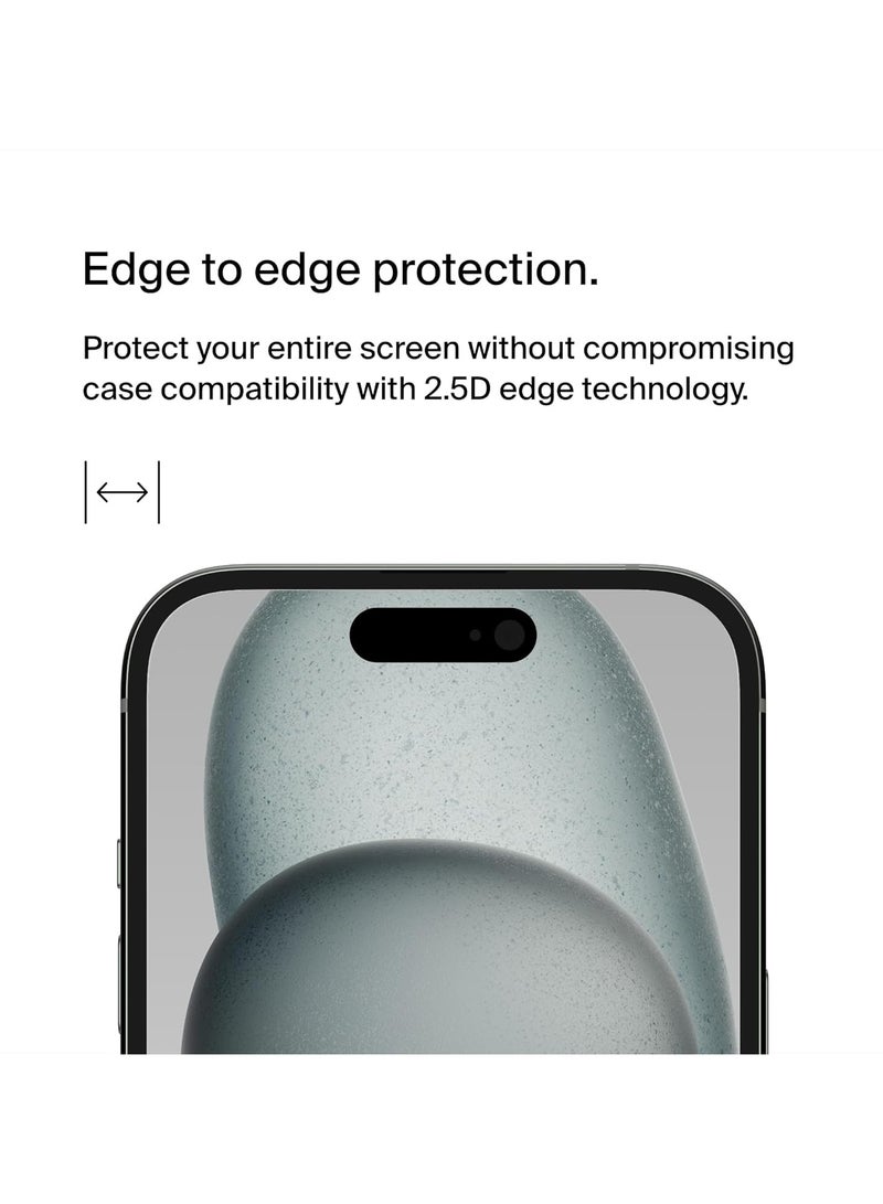 belkin ScreenForce TemperedGlass Treated Screen Protector for iPhone 15, Slim, Crystal Clear, Scratch-Resistant, Full Screen Tempered Glass Film, Includes Easy Align Tray for Bubble Free Application Clear - Image 5