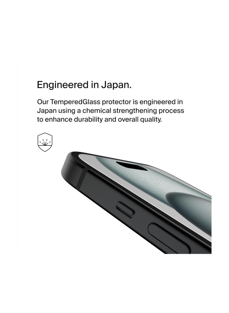 belkin ScreenForce TemperedGlass Treated Screen Protector for iPhone 15, Slim, Crystal Clear, Scratch-Resistant, Full Screen Tempered Glass Film, Includes Easy Align Tray for Bubble Free Application Clear - Image 3