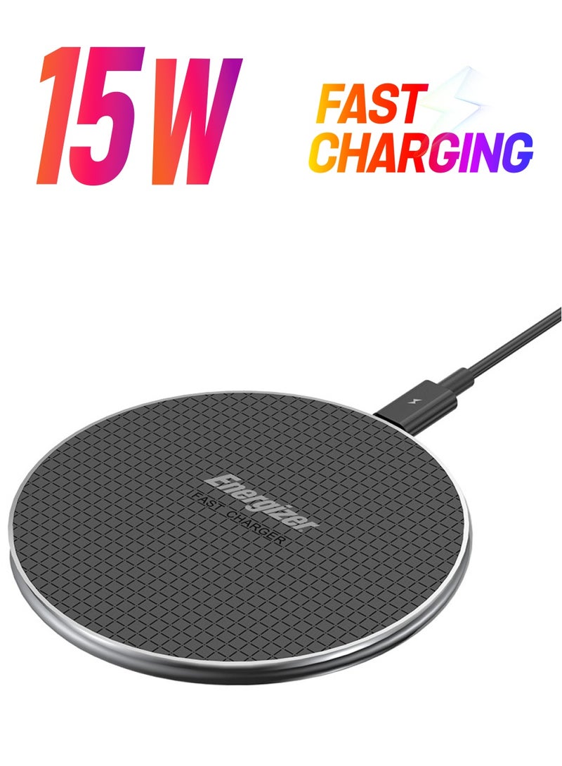 Energizer Wireless Charging pad, 15W for Qi Compatible Devices, Fast Charging, Non-Slip Design, 6mm Thin, Safe Black  - Image 1