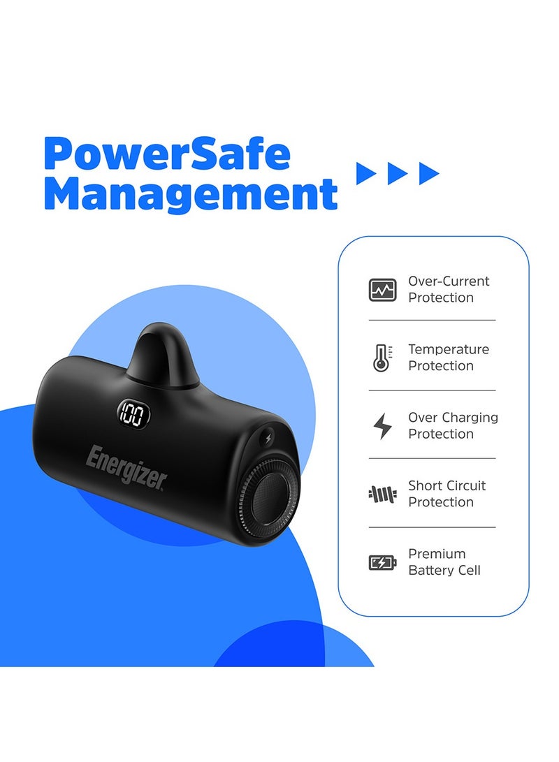 Energizer - 4600 mAh Ultimate Clip Power Bank with Built-in USB-C Connector, 4600mAh Portable Charger 22.5W, for iPhone 16/16 Plus/16 Pro/16 Pro Max, Samsung S24/23 Series, iPad Pro/Air, AirPods, LCD Display Black - Image 1