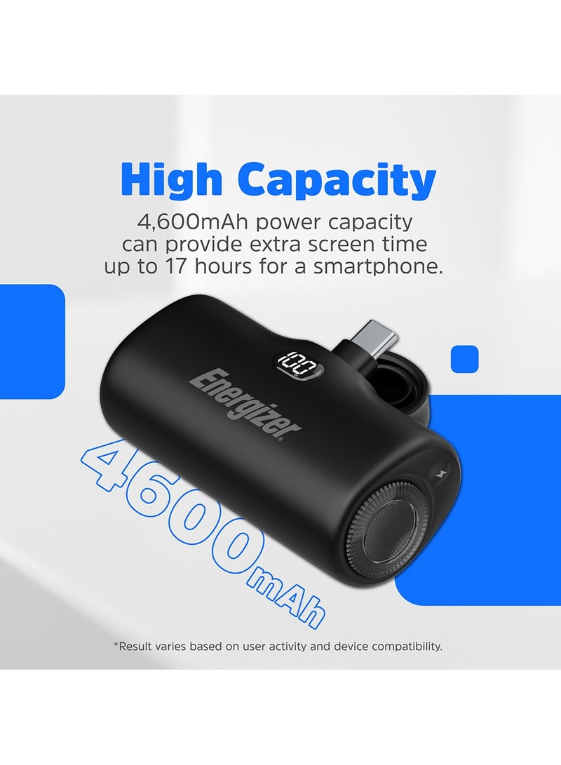 Energizer - 4600 mAh Ultimate Clip Power Bank with Built-in USB-C Connector, 4600mAh Portable Charger 22.5W, for iPhone 16/16 Plus/16 Pro/16 Pro Max, Samsung S24/23 Series, iPad Pro/Air, AirPods, LCD Display Black - Image 1