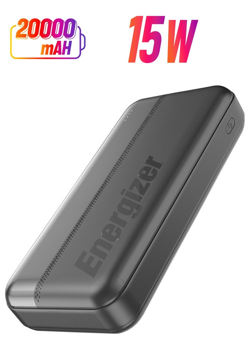 Energizer 20000 mAh 15W Max Rapid Charging Power Bank With Dual USB-C Outputs, and One USB-A Output, USB-C Input, Black  - Image 1