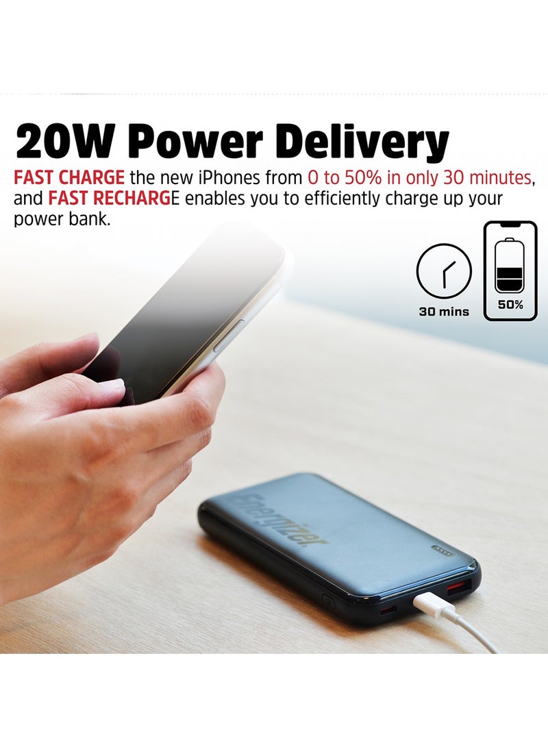 Energizer 10000 mAh 22.5W Ultimate Fast Charging Power Bank, Power Delivery For iPhones, Smart USB For Android Devices, Triple Outputs - 2x USB-C And 1x- USB-A and USB-C Input Black  - Image 3