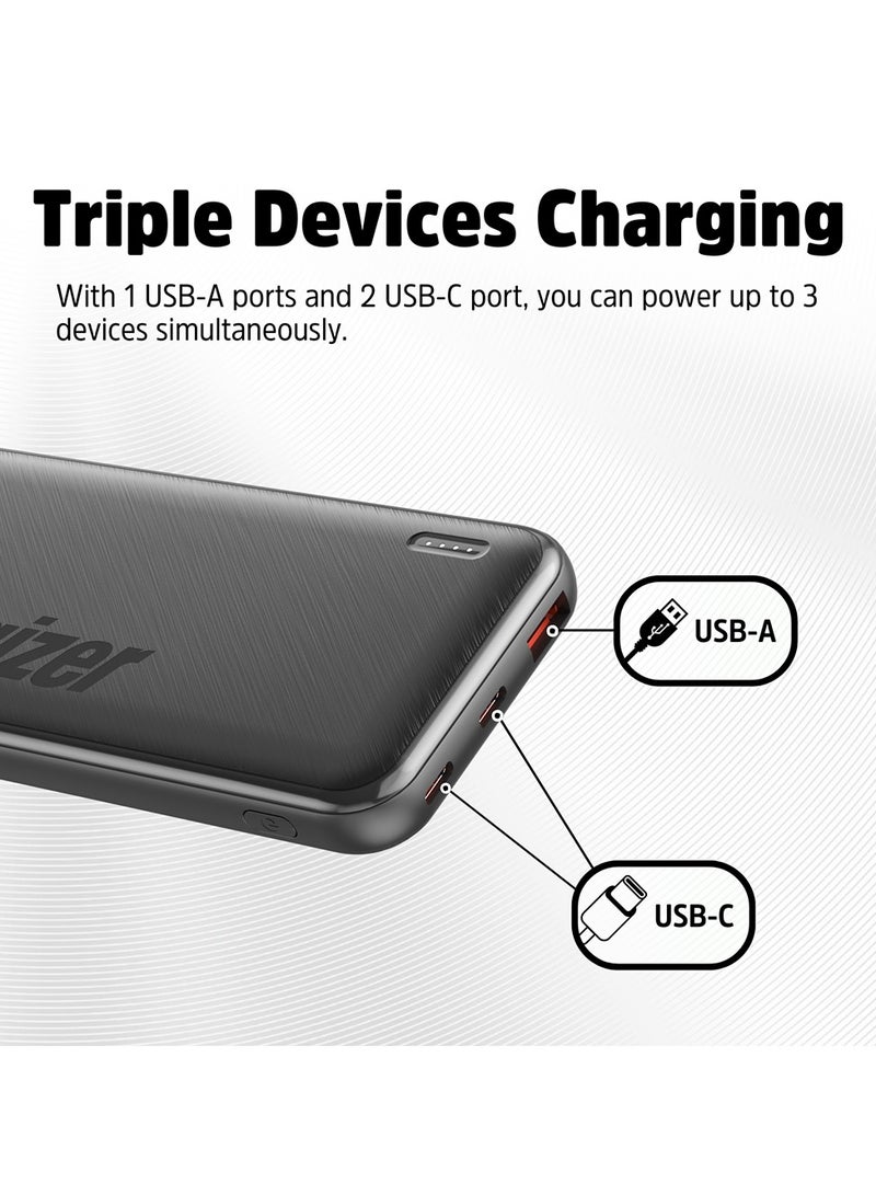 Energizer 10000 mAh 22.5W Ultimate Fast Charging Power Bank, Power Delivery For iPhones, Smart USB For Android Devices, Triple Outputs - 2x USB-C And 1x- USB-A and USB-C Input Black  - Image 4