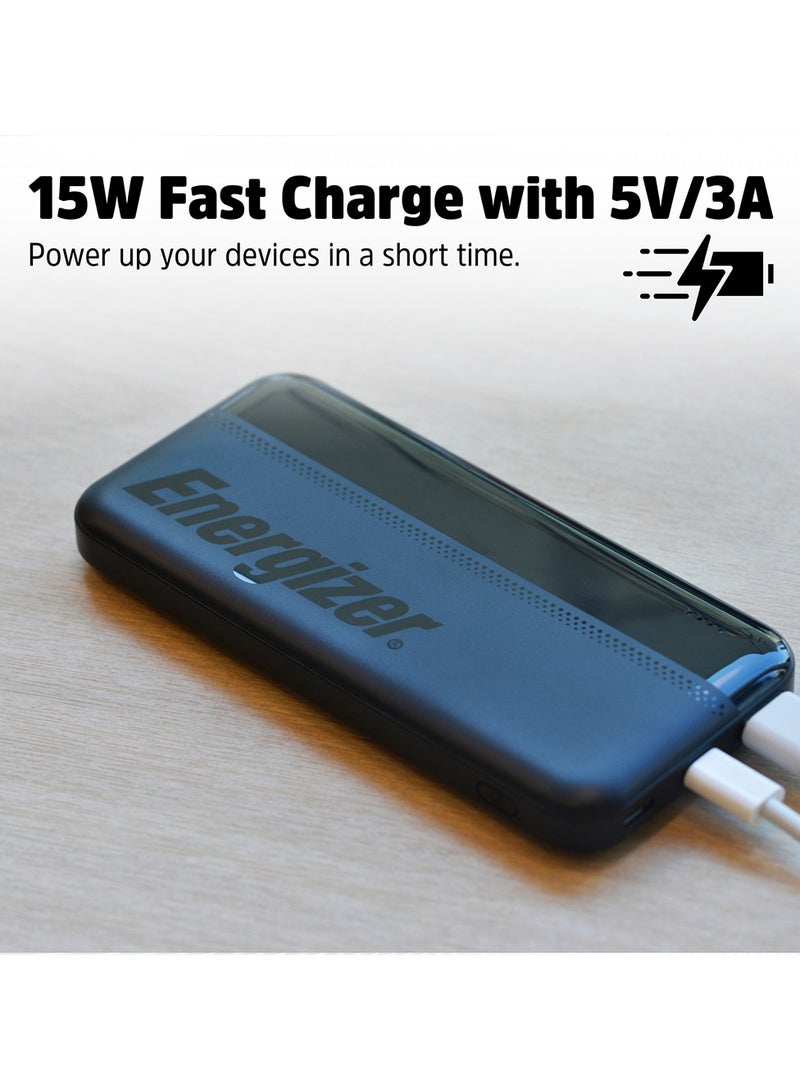 Energizer 10000 mAh 15W Max Rapid Charging Power Bank With Dual USB-C Outputs, and One USB-A Output, USB-C Input, Black  - Image 5