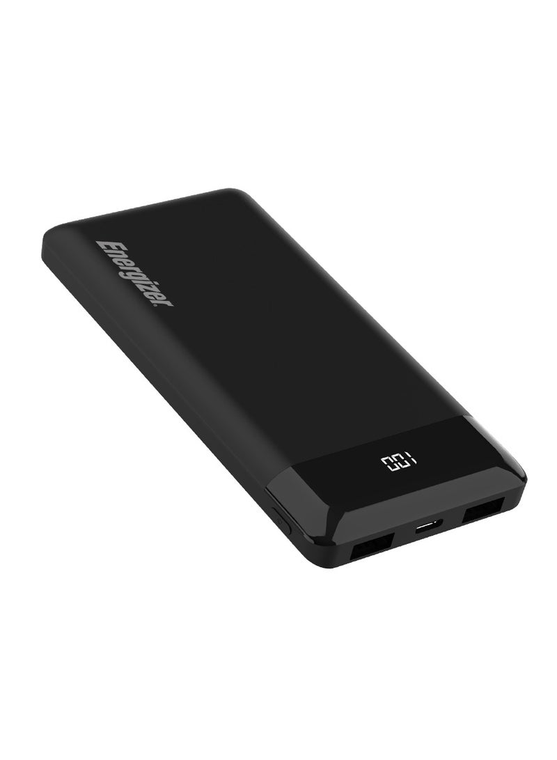 Energizer 10000 mAh Max Rapid Charging Power Bank With Dual USB-A Outputs, and One USB-C Output, Dual Inputs, Micro-USB And USB-C And LCD Display, Black  - Image 1