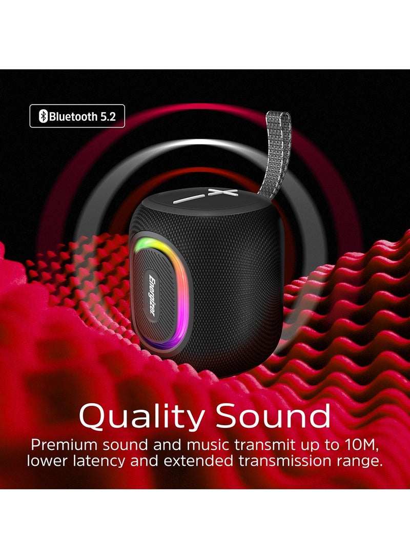 Energizer BTS-081 Waterproof Portable Bluetooth Speaker, RGB Party Light, IPX65, FM Feature, Power Bank Function, 8W Black - Image 2