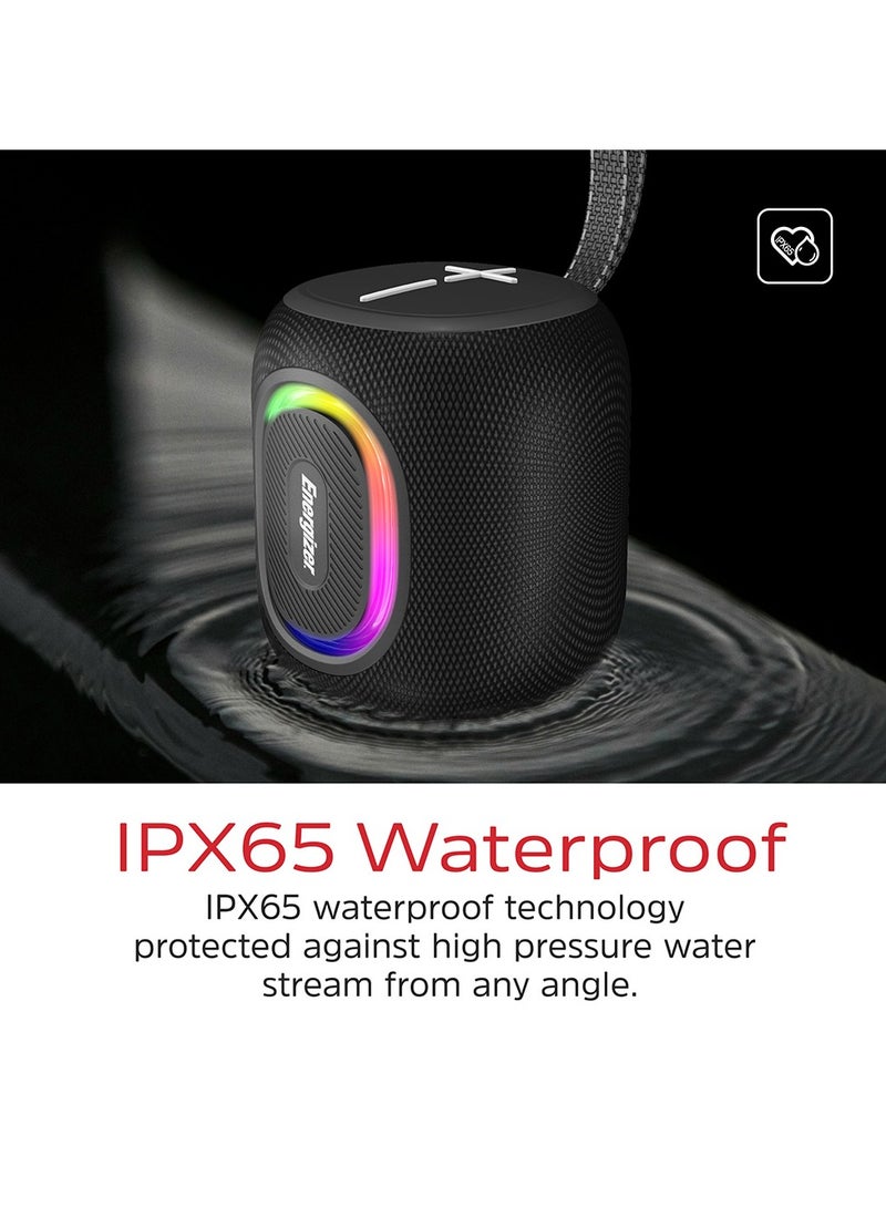 Energizer BTS-081 Waterproof Portable Bluetooth Speaker, RGB Party Light, IPX65, FM Feature, Power Bank Function, 8W Black - Image 4