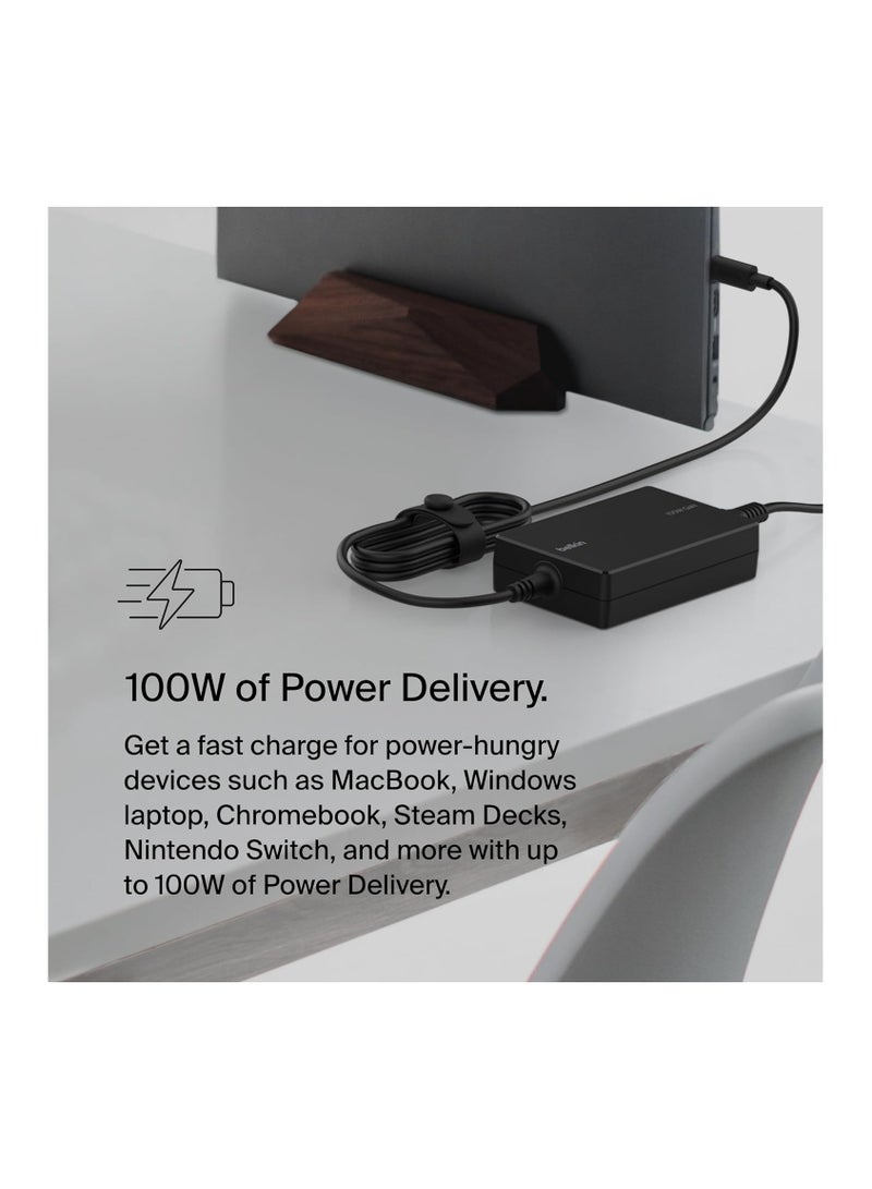 belkin Connect 100W USB-C Core GaN Power Adapter, Fast-Charging Adapter with Universal USB-C Compatibility, 100W Power Delivery, UK and EU Power Cords for Gaming, MacBook, PC Laptops, And Chromebook Black  - Image 3