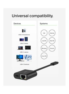 Connect USB-C to Ethernet + Charge Adapter 100W w/ Gigabit Ethernet Port and USB-C Port - [10/100/1000] Mbps for Fast Internet Connection - Compatible with iPhone 16, 15, Galaxy S24 And More Black - pnsku/N70126232V/45/_/1730696519/1bcee302-e051-46be-bfd3-7a441d641613