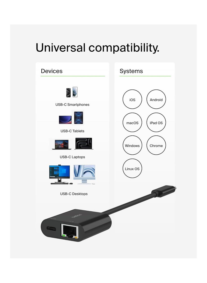 بيلكين Connect USB-C to Ethernet + Charge Adapter 100W w/ Gigabit Ethernet Port and USB-C Port - [10/100/1000] Mbps for Fast Internet Connection - Compatible with iPhone 16, 15, Galaxy S24 And More Black  - Image 5