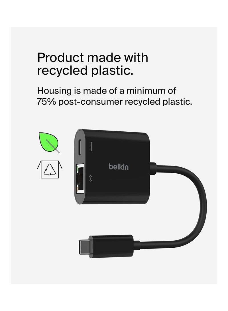 belkin - Connect USB-C to Ethernet + Charge Adapter 100W w/ Gigabit Ethernet Port and USB-C Port - [10/100/1000] Mbps for Fast Internet Connection - Compatible with iPhone 16, 15, Galaxy S24 And More Black - Image 1