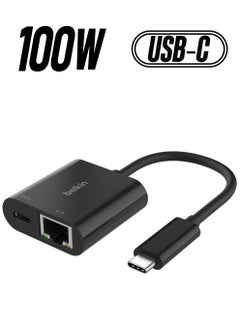 belkin Connect USB-C to Ethernet + Charge Adapter 100W w/ Gigabit Ethernet Port and USB-C Port - [10/100/1000] Mbps for Fast Internet Connection - Compatible with iPhone 16, 15, Galaxy S24 And More Black  - Image 1