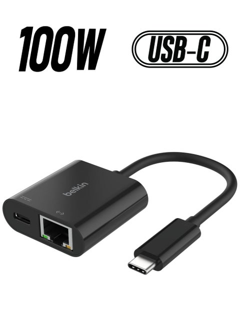 Connect USB-C to Ethernet + Charge Adapter 100W w/ Gigabit Ethernet Port and USB-C Port - [10/100/1000] Mbps for Fast Internet Connection - Compatible with iPhone 16, 15, Galaxy S24 And More Black