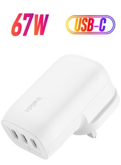 BoostCharge 3-Port USB-C Wall Charger with PPS 67W, USB-C PD 3.1 Enabled Fast Charging iPhone Charger for iPhone 16 Series, MacBook Pro, AirPods, Galaxy, and Other PD Enabled Devices - White