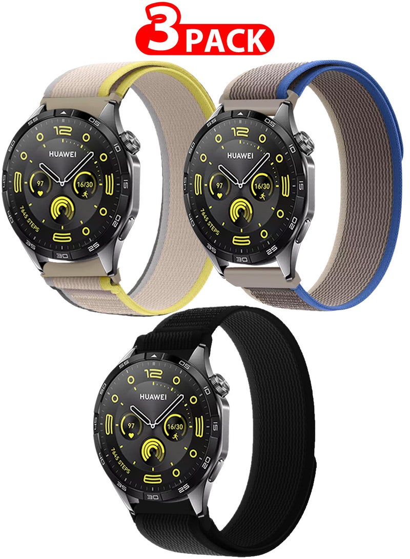 MARGOUN - ( for Huawei Watch GT4 ) 3 Pack, Trail Loop Band, Braided Elastic Weave Sport Strap, Nylon Sport Loop Bands for Men Women Multicolour-3a - Image 1