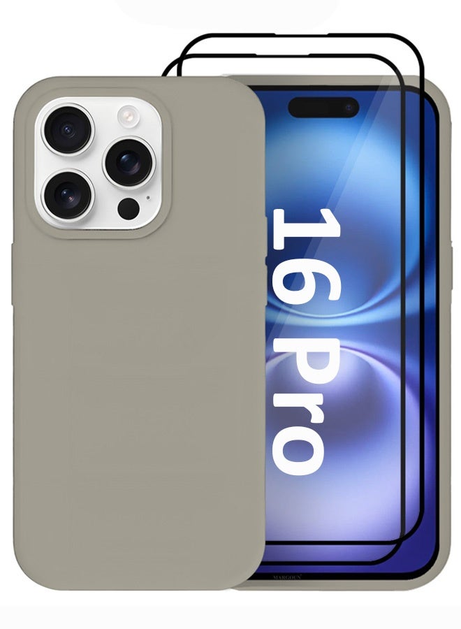 MARGOUN 3Packs Case Cover for Apple iPhone 16 Pro, Slim Silicone Case, Full Covered Anti Scratch Shockproof Protective Cover with Two Screen Protectors Beige - Image 1